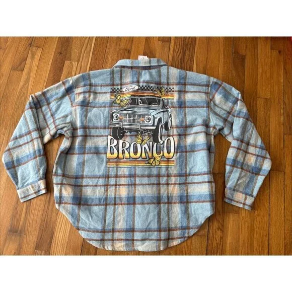 Ford Official Licensed Bronco Blue Brown Plaid Flannel Shirt Size XXL - Picture 5 of 6